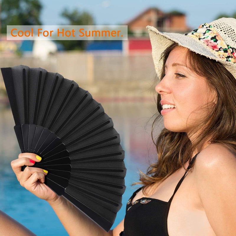 Blulu 4 Pieces Handheld Folding Fan Small Chinese Hand Fans in Oriental Cloth Fabric for Dancing, Party, Wedding Gifts, Craft DIY, Home Decorations(Black) - Image 5